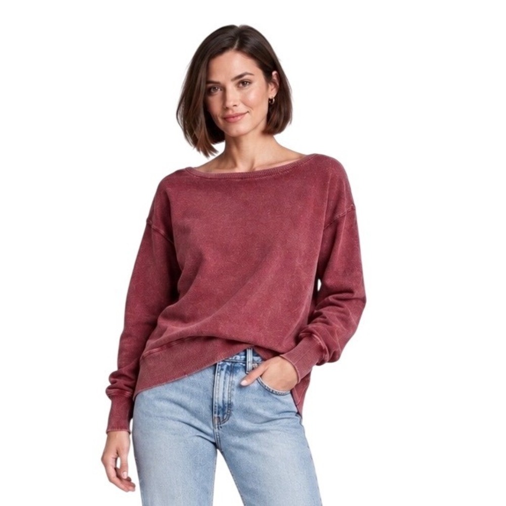 Pilcro Anthropologie Burgundy Mineral Wash Cotton Boat Neck Tunic Sweatshirt S